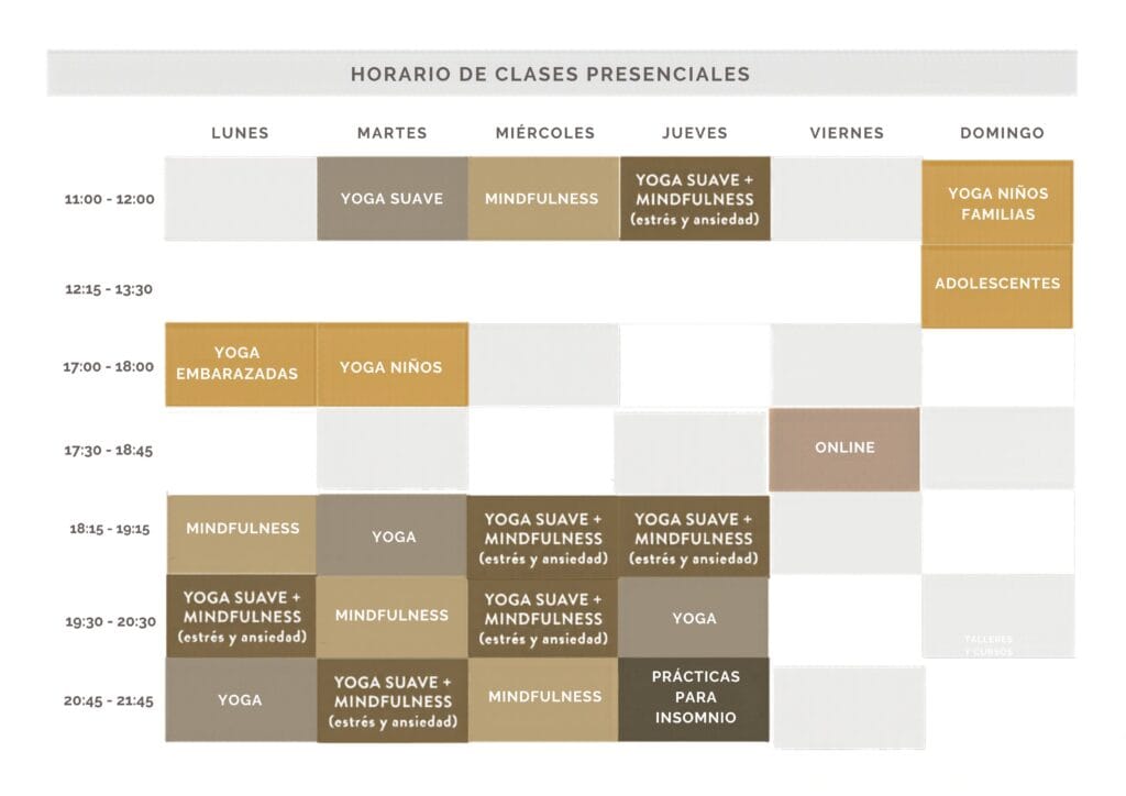 HORARIOS yoga y mindfulness zaragoza