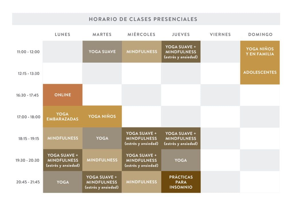 HORARIO PRESENCIALES yoga y mindfulness zaragoza